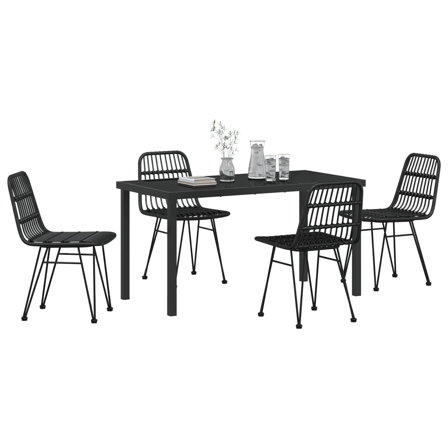 5-Delige Tuin Eetset Zwart Poly Rattan