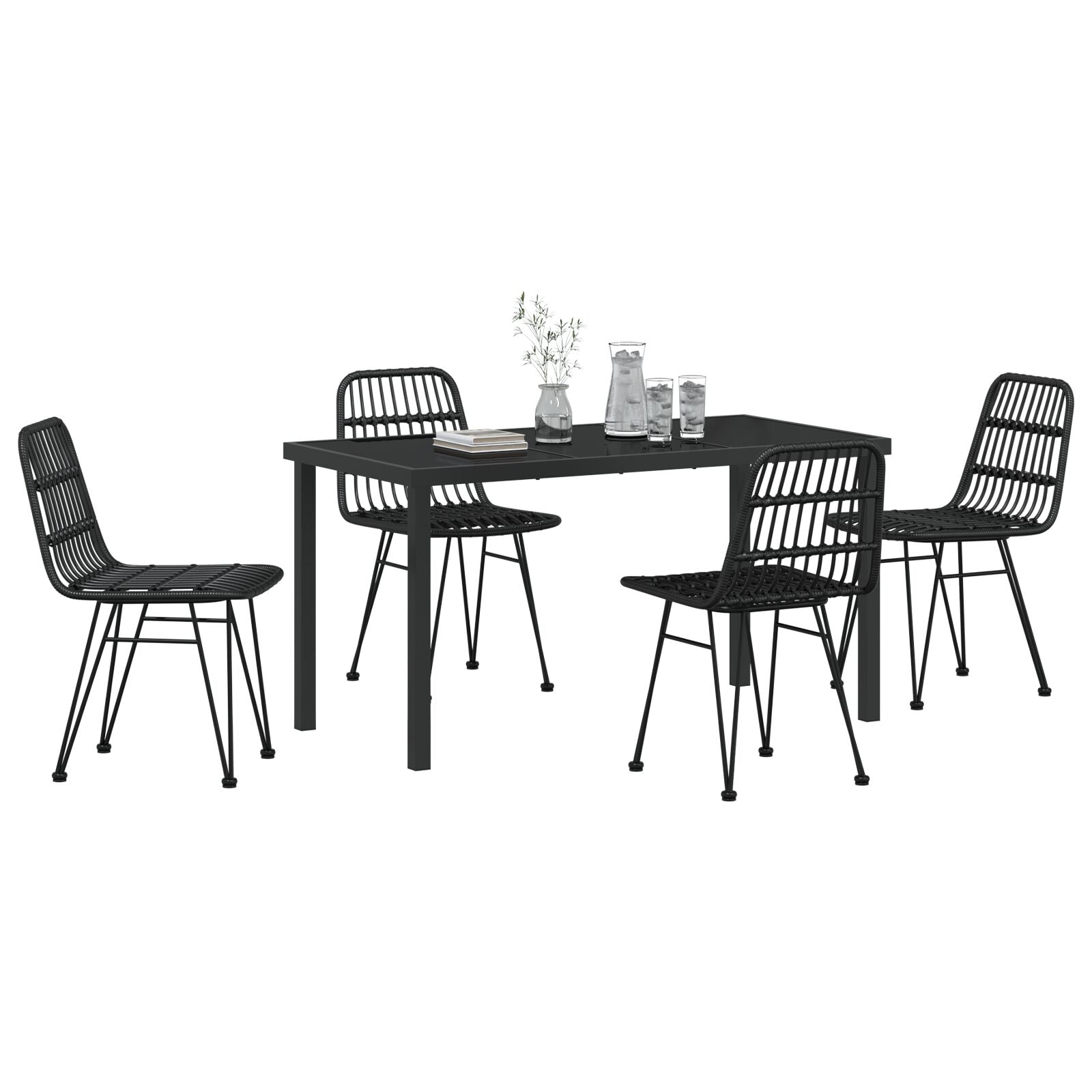 5-Delige Tuin Eetset Zwart Poly Rattan