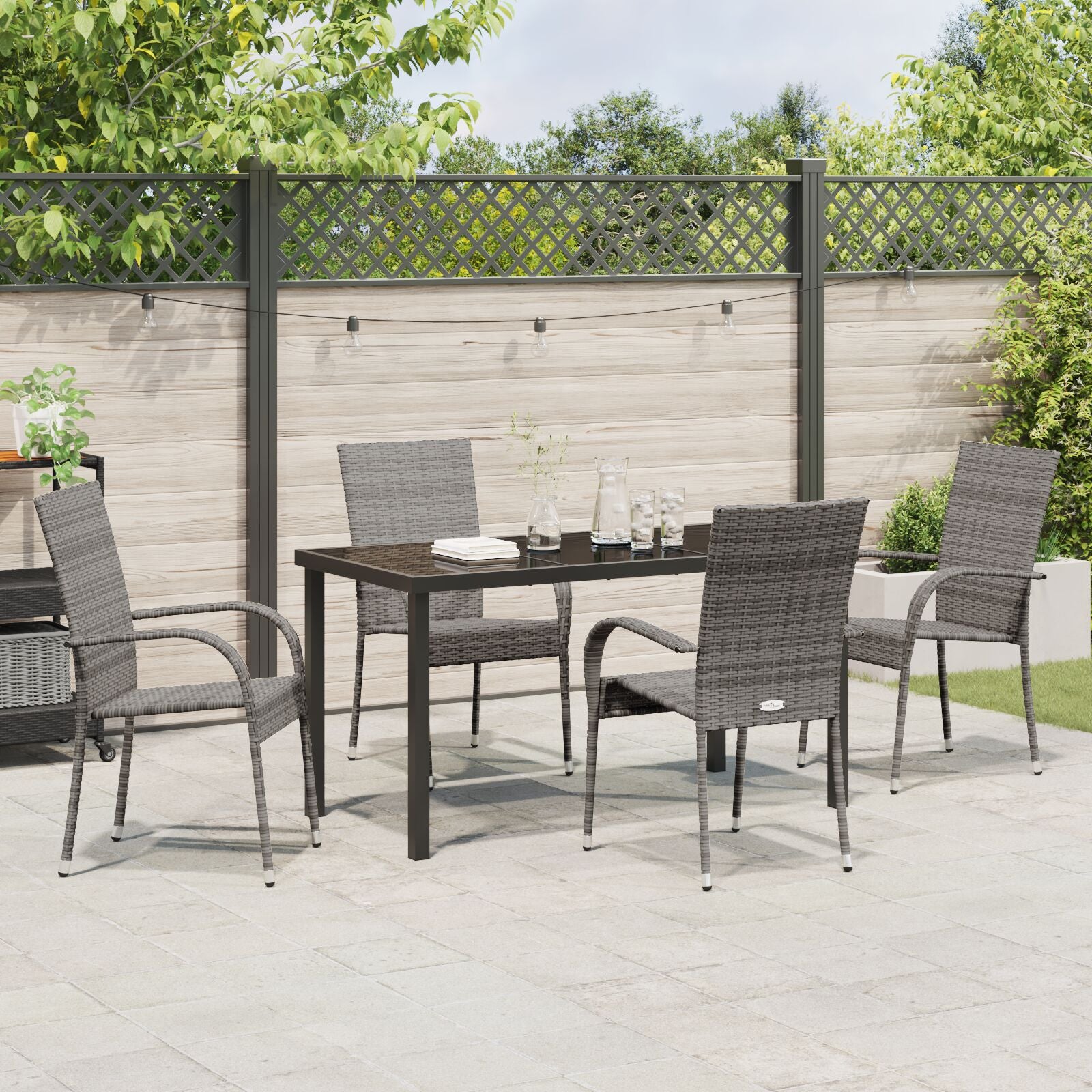 5-Delige Tuindining Set Grijs Poly Rattan