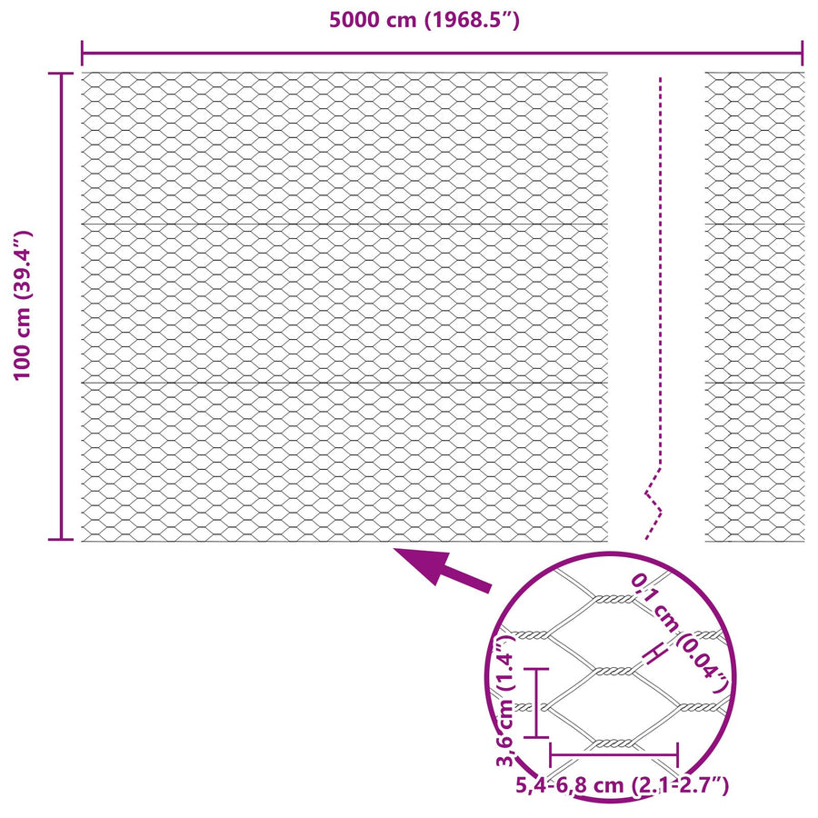 Hexagonaal Hek 1X50 M Staal Grijs 50 x 1 m 36 mm
