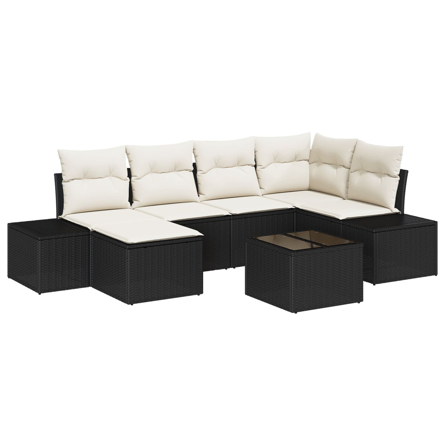Tuin Sofa Set Set Van 7 Zwart En Crème Rattan, Polyester