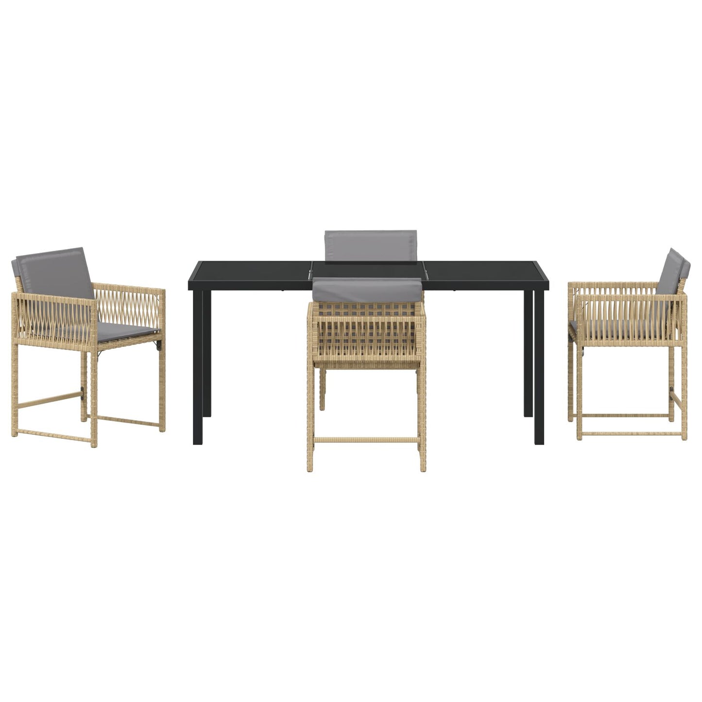 5-Delige Tuin Eetset Met Kussens Beige Poly Riet