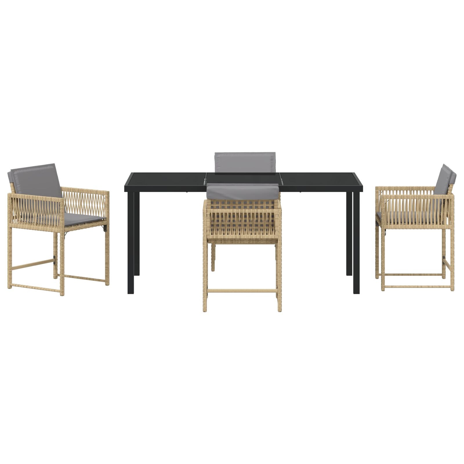 5-Delige Tuin Eetset Met Kussens Beige Poly Riet