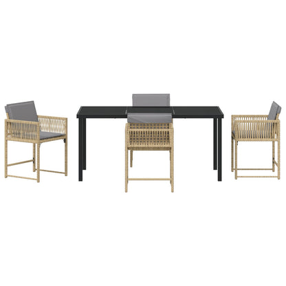 5-Delige Tuin Eetset Met Kussens Beige Poly Riet