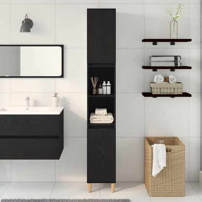 Badkamerkast Zwart Eiken 30X30X190 Cm Houtmateriaal
