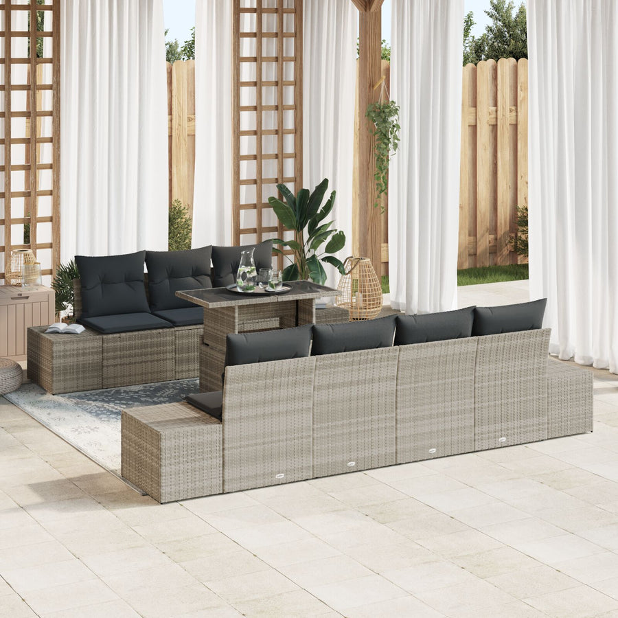 8 Stuks Tuin Sofa Set Met Kussens Licht Grijs Poly Rattan