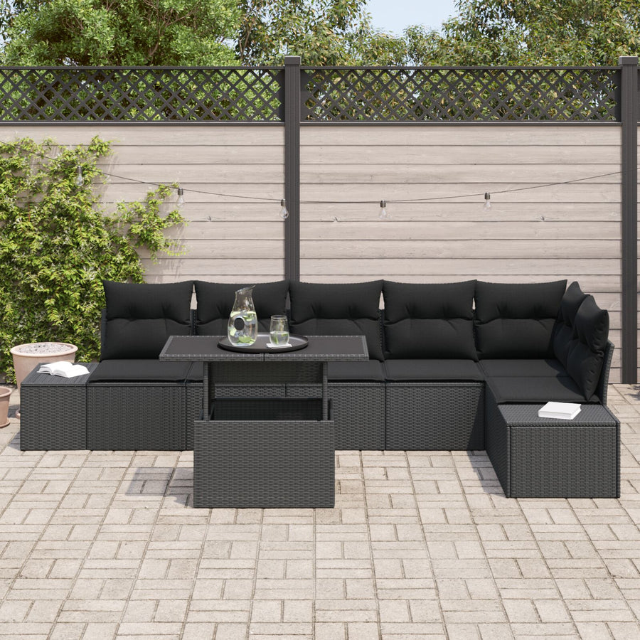 7-Delige Tuin Sofa Set Met Kussens Zwart Poly Rieten