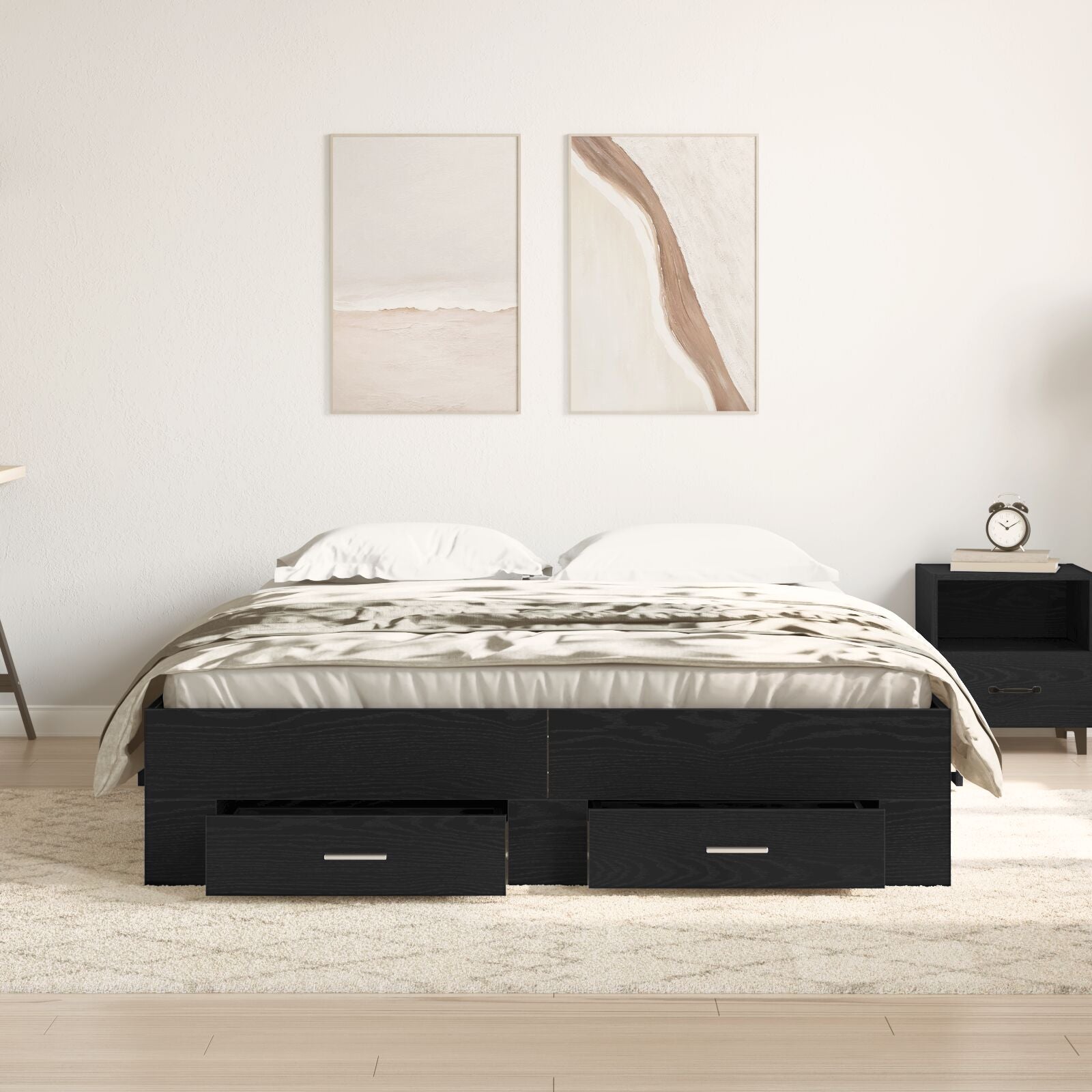 Bedframe Met Lades Zwart Eiken 135X190 Cm Gemaakt Van Engineered Wood Ambachtelijk Eiken