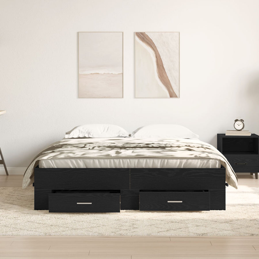 Bedframe Met Lades Zwart Eiken 135X190 Cm Gemaakt Van Engineered Wood Ambachtelijk Eiken