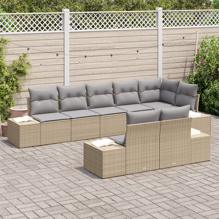 8-Delige Tuin Sofa Set Met Kussens Poly Rattan Beige en grijs zonder tafel