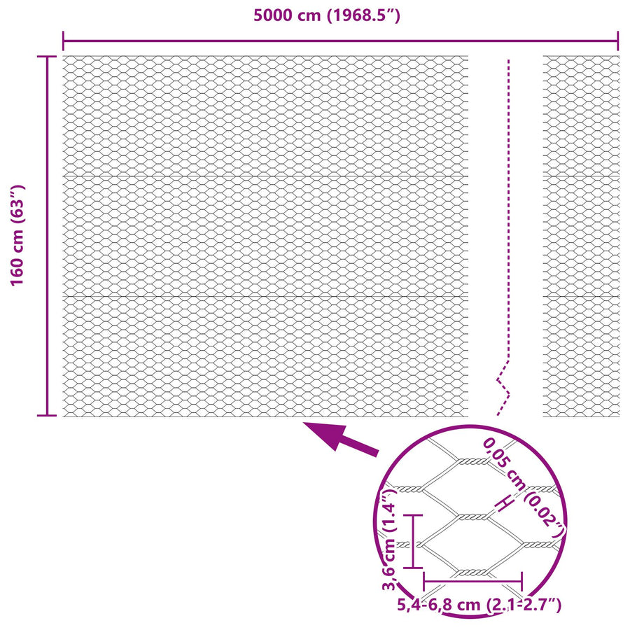 Hexagon Poort 1.6X50 M Gegalvaniseerd Staal 50 x 1.6 m 36 mm