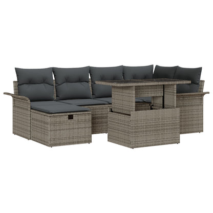 7-Delige Tuinsofa Set Met Kussens Grijs Poly Rattan