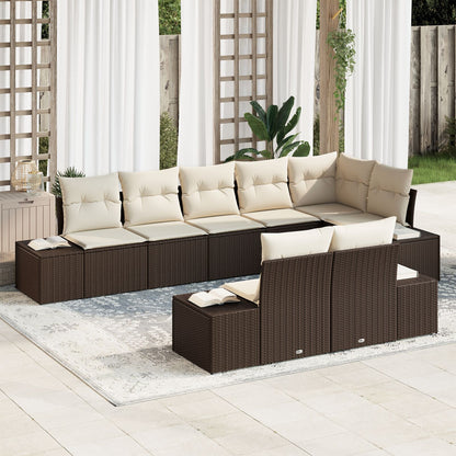 8-Delige Tuin Sofa Set Met Kussens Poly Rattan Bruin en wit zonder tafel