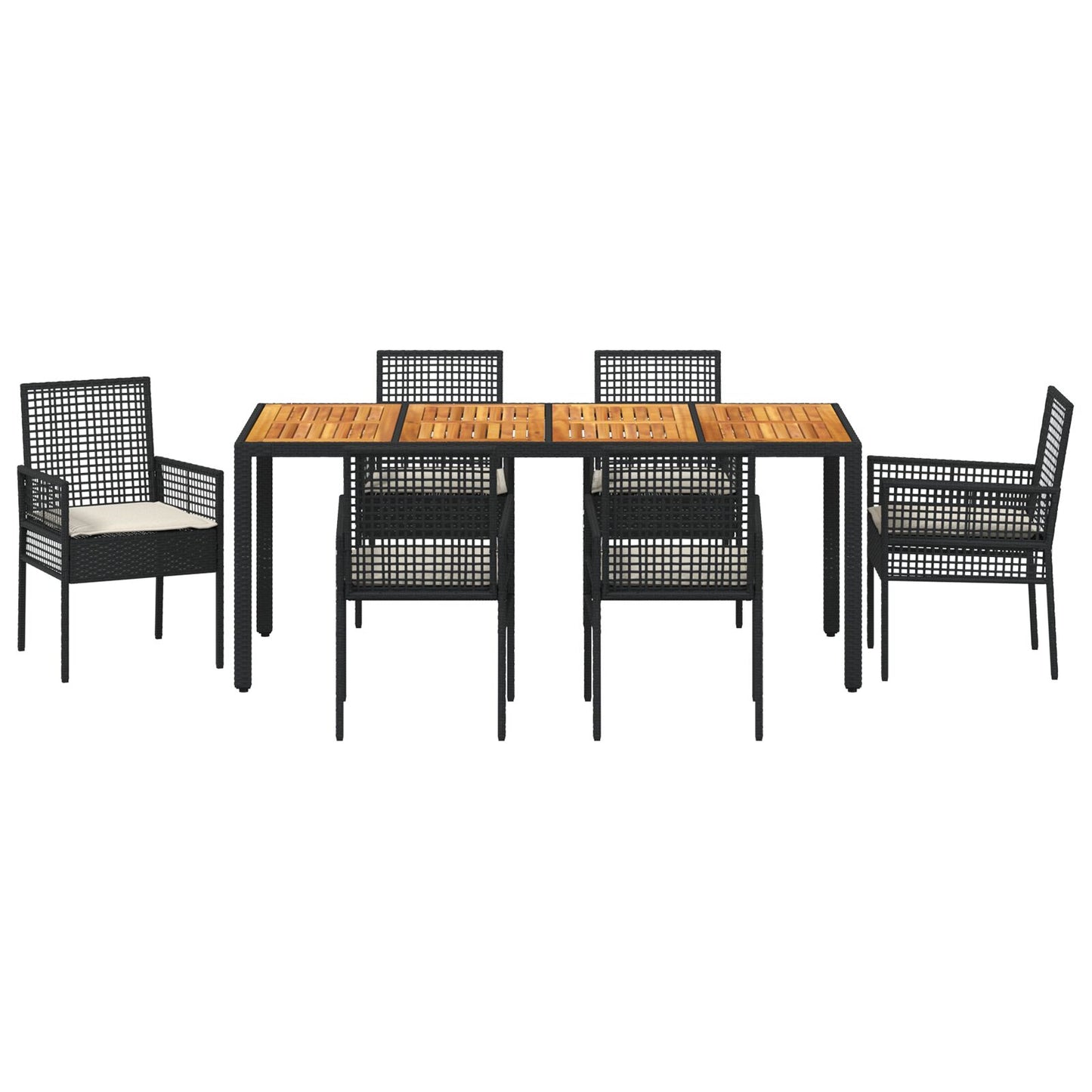 Eetset Set Van 4 Zwart En Crèmekleurig Rattan En Staal