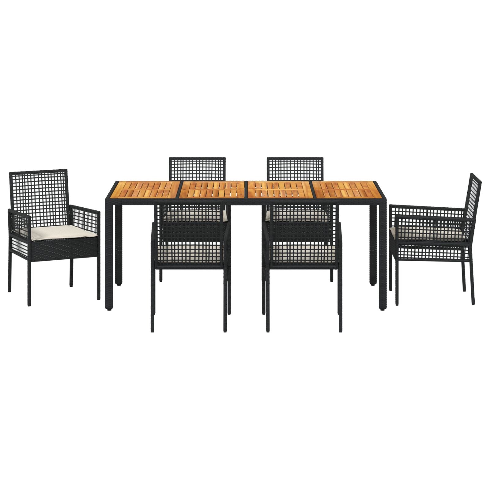 Eetset Set Van 4 Zwart En Crèmekleurig Rattan En Staal