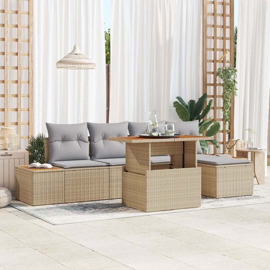 Tuin Sofa Set Set Van 6 Beige, Grijs Rattan, Polyester