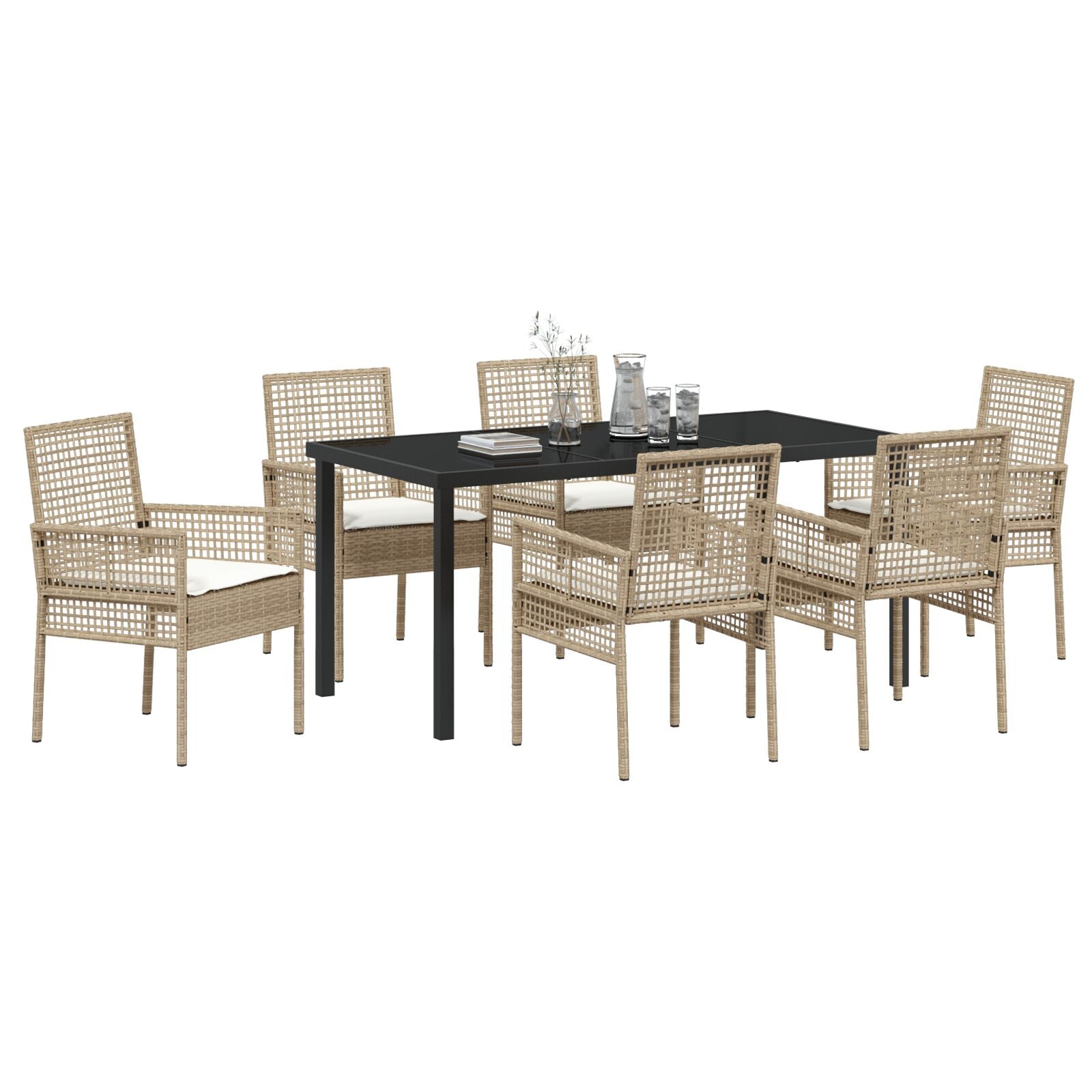 7 Delige Tuin Eetset Met Kussens Beige Poly Rattan