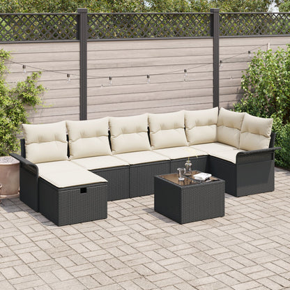 8-Delige Tuin Sofa Set Met Kussens Zwart Poly Rattan