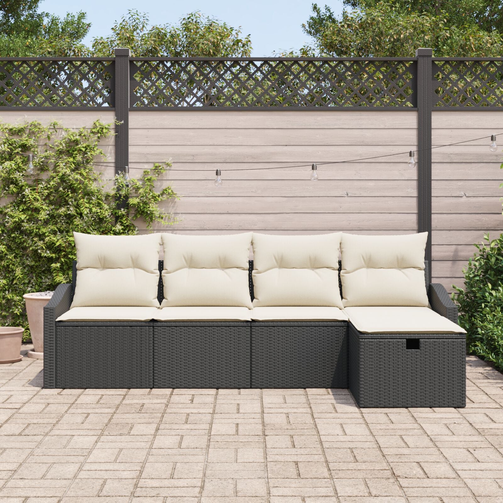 5-Delige Tuin Sofa Set Met Kussens Zwart Poly Rattan Wit