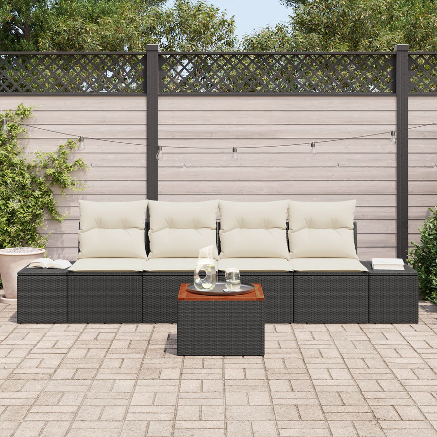 5-Delige Tuin Sofa Set Met Kussens Zwart Poly Rattan Acacia
