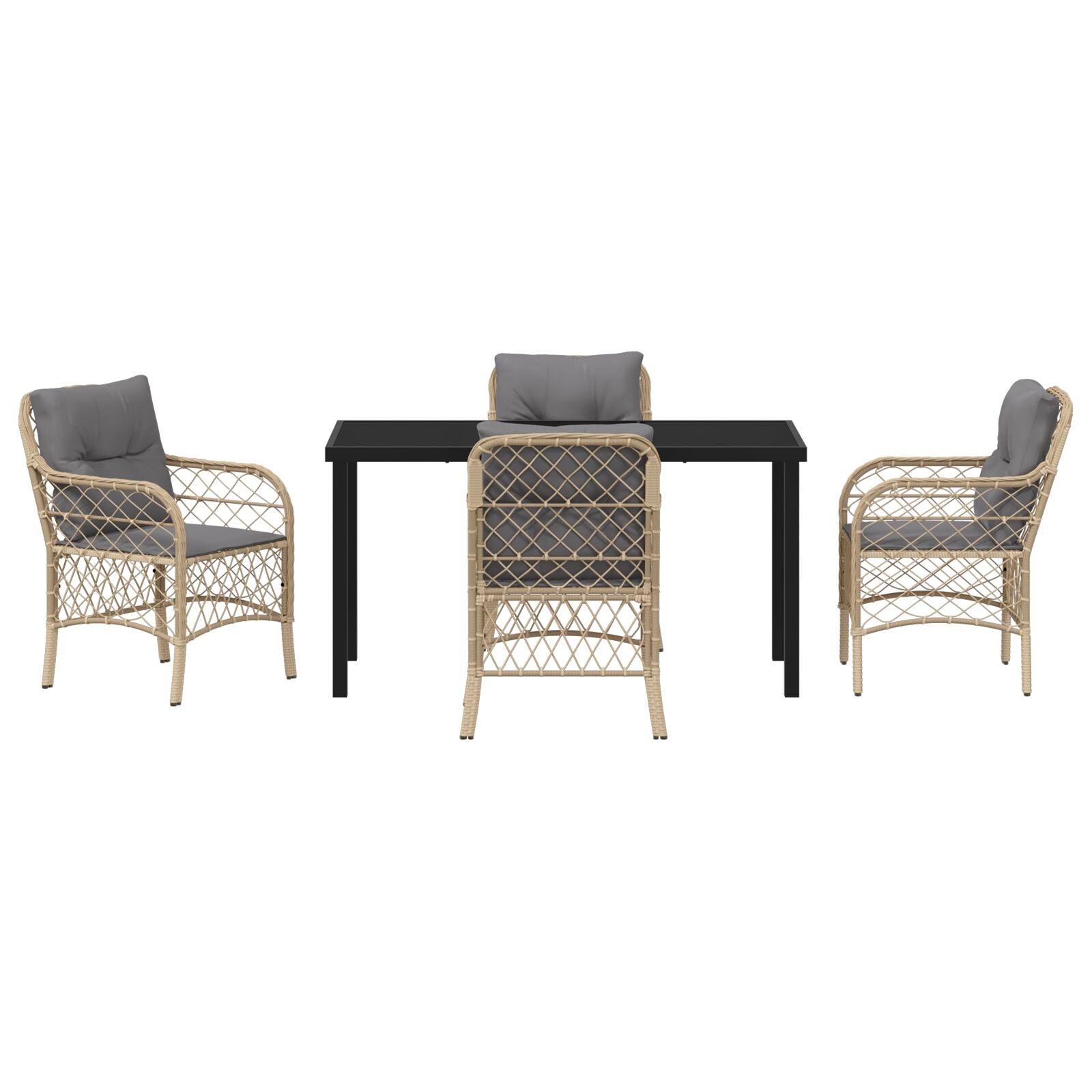 5-Delig Tuin Dining Set Met Kussens Beige Poly Rattan