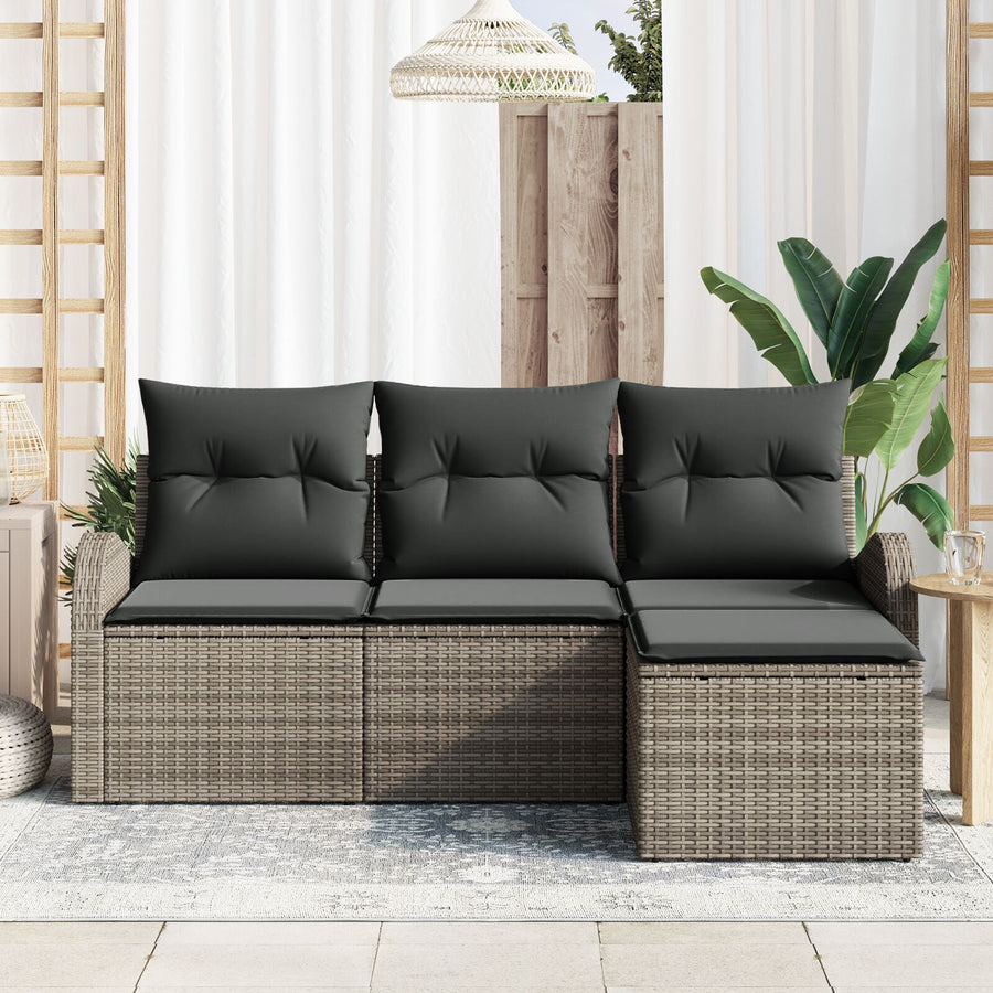 4-Delige Tuin Sofa Set Met Kussens Grijs Poly Rieten