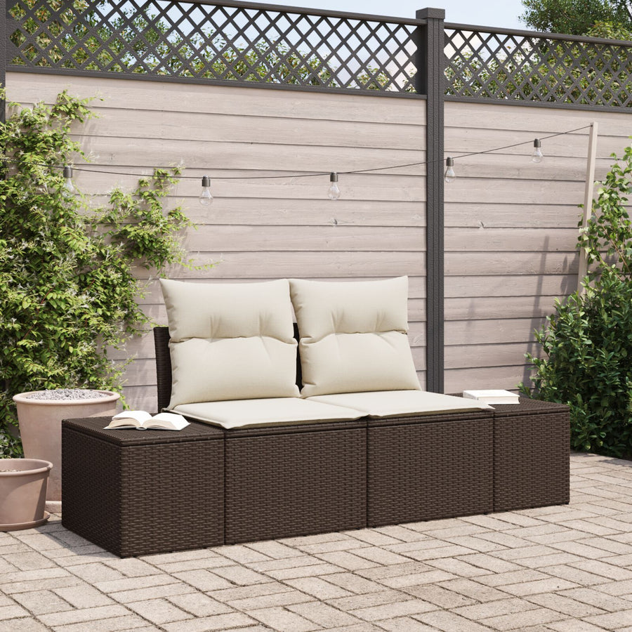 2-Persoons Tuinsofa & Kussens Poly Rattan Bruin en crème met opslag