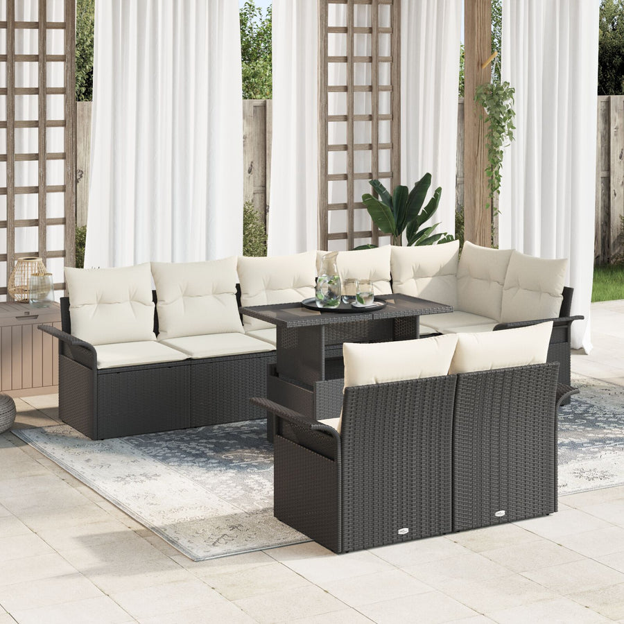 9-Delige Tuin Sofa Set Met Kussens Zwart Poly Rattan