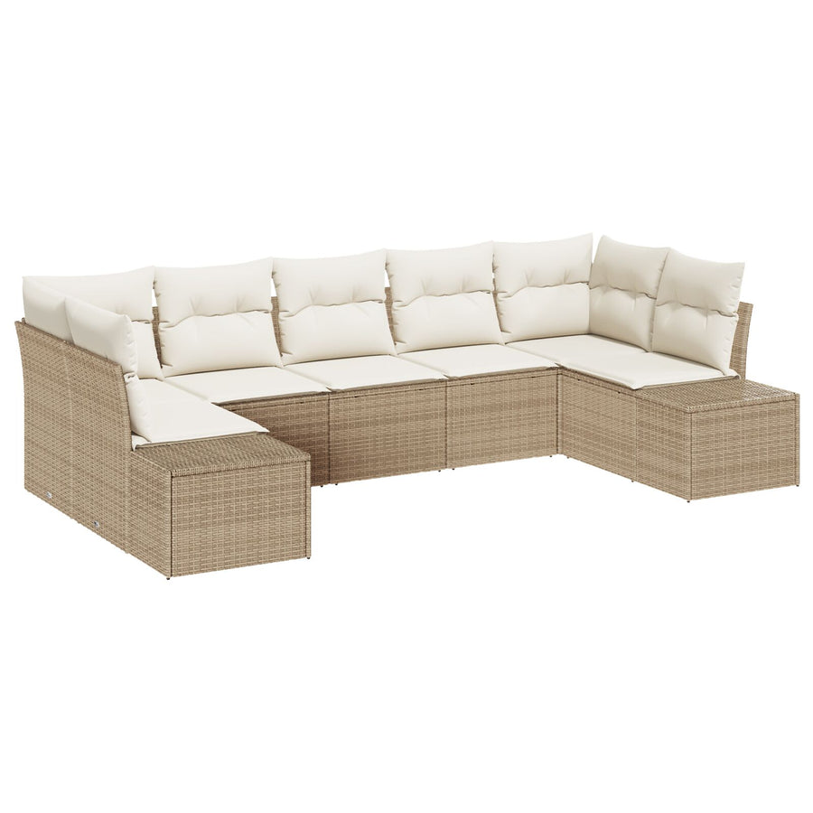 7-Delige Tuinbankset Met Kussens Beige Poly Rattan