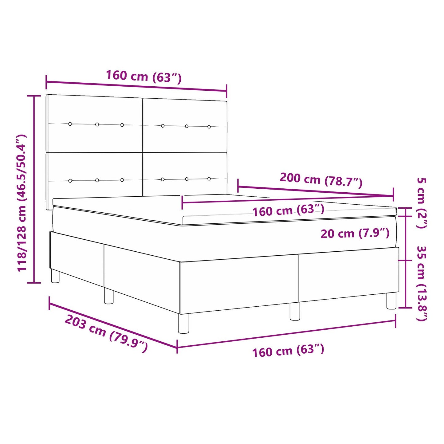 Boxspringbed Met Matras Donker Bruin 160X200 Cm Stof Blauw