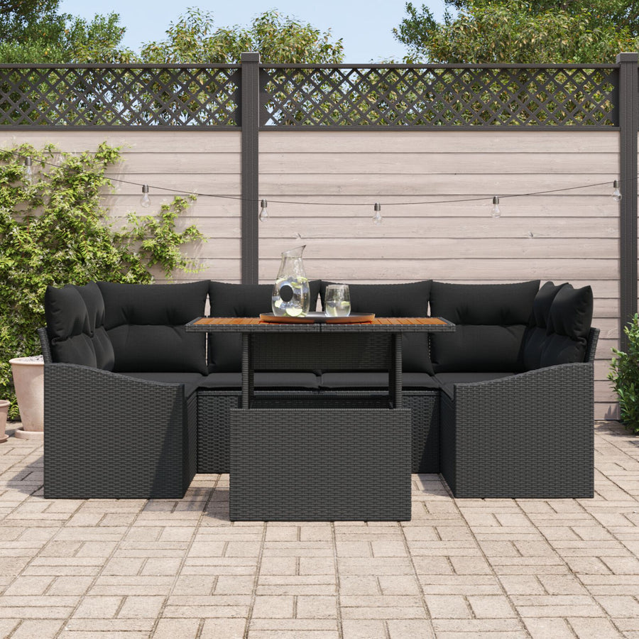 Tuin Sofa Set Set Van 7 Zwart Poeder-Gecoat Staal En Rattan