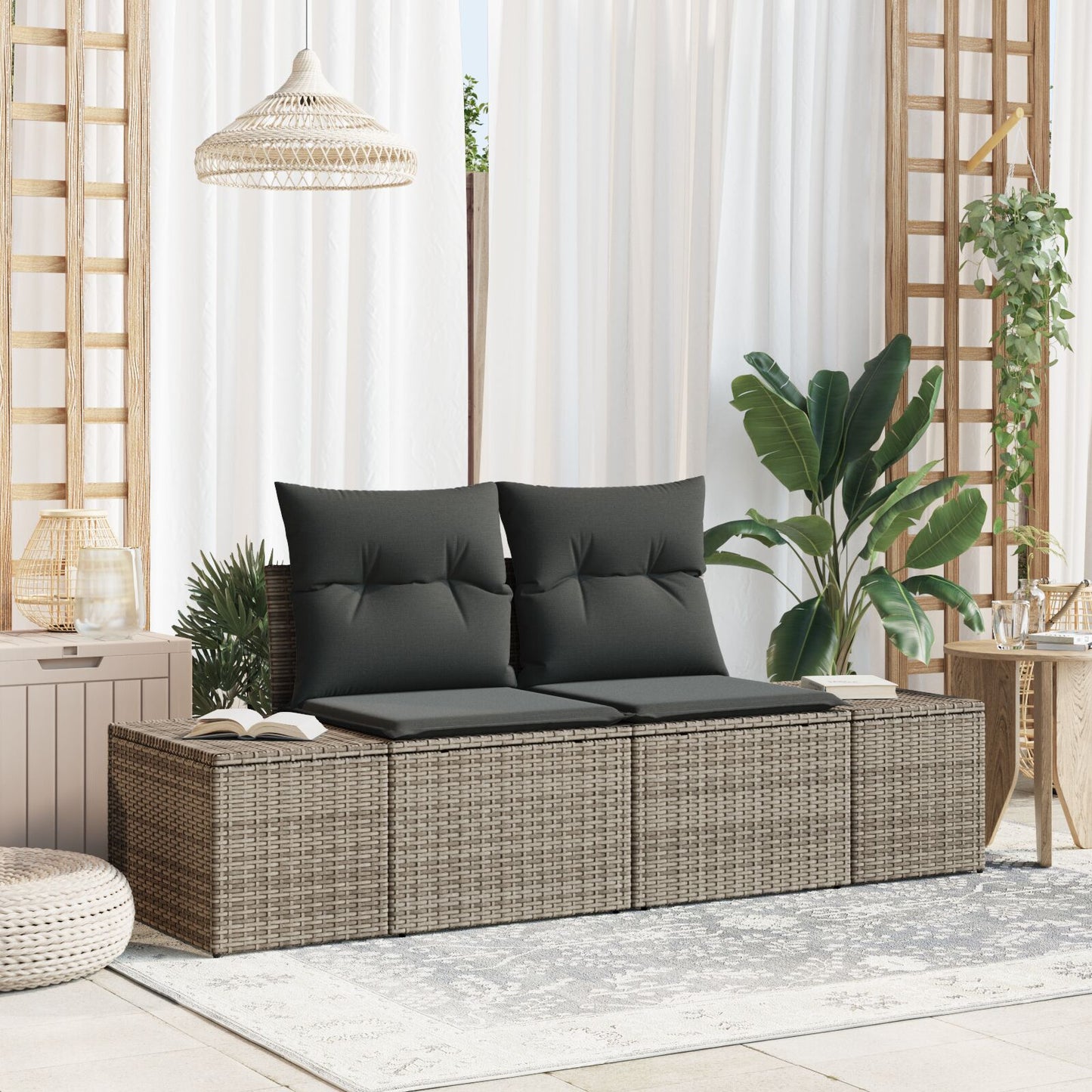 2-Persoons Tuin Sofa & Kussens Poly Rattan Grijs met opslag