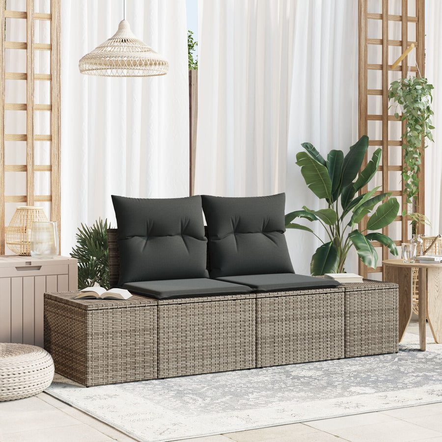 2-Persoons Tuin Sofa & Kussens Poly Rattan Grijs met opslag