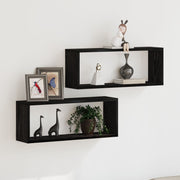 Wandplanken set van 2 zwart eiken 60x15x23 cm