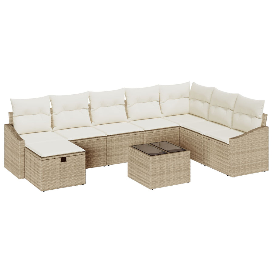 9-Delige Tuin Sofa Set Met Kussens Beige Poly Rattan