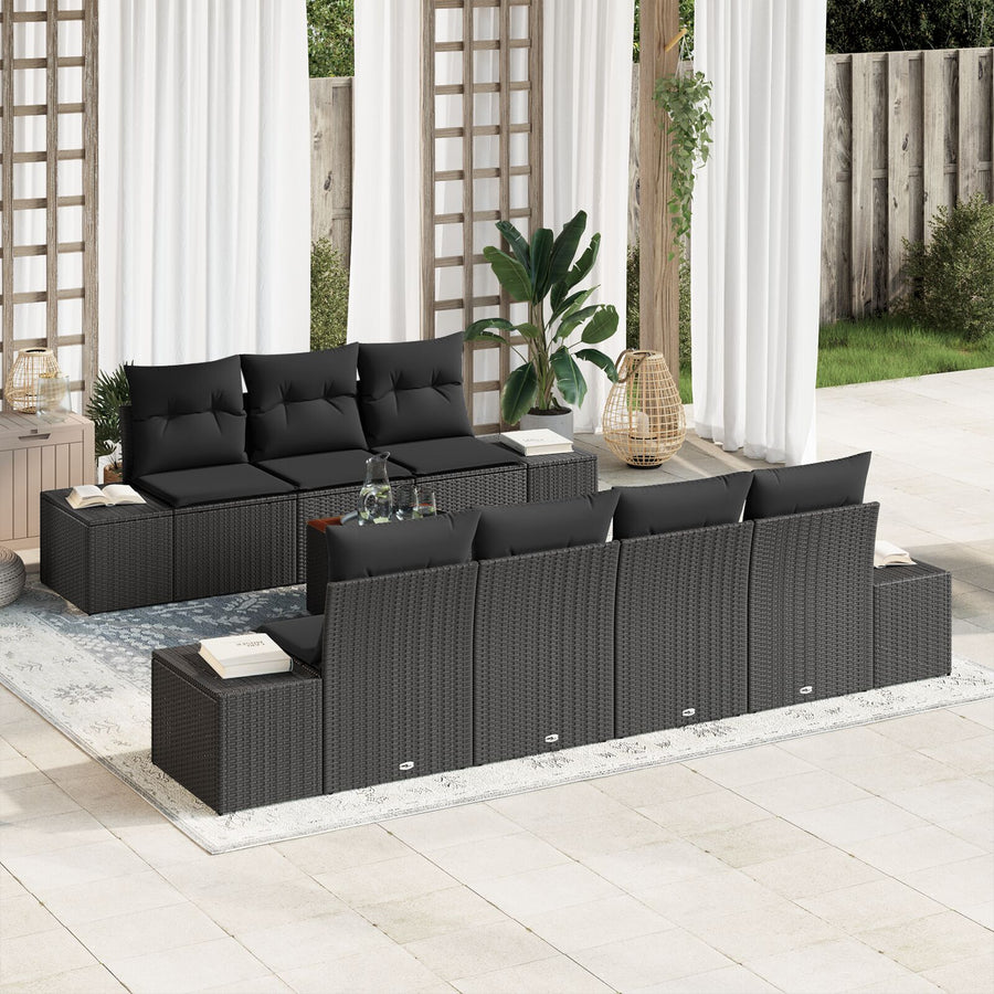 8-Delige Tuinbankset Met Kussens Zwart Poly Rattan Acacia