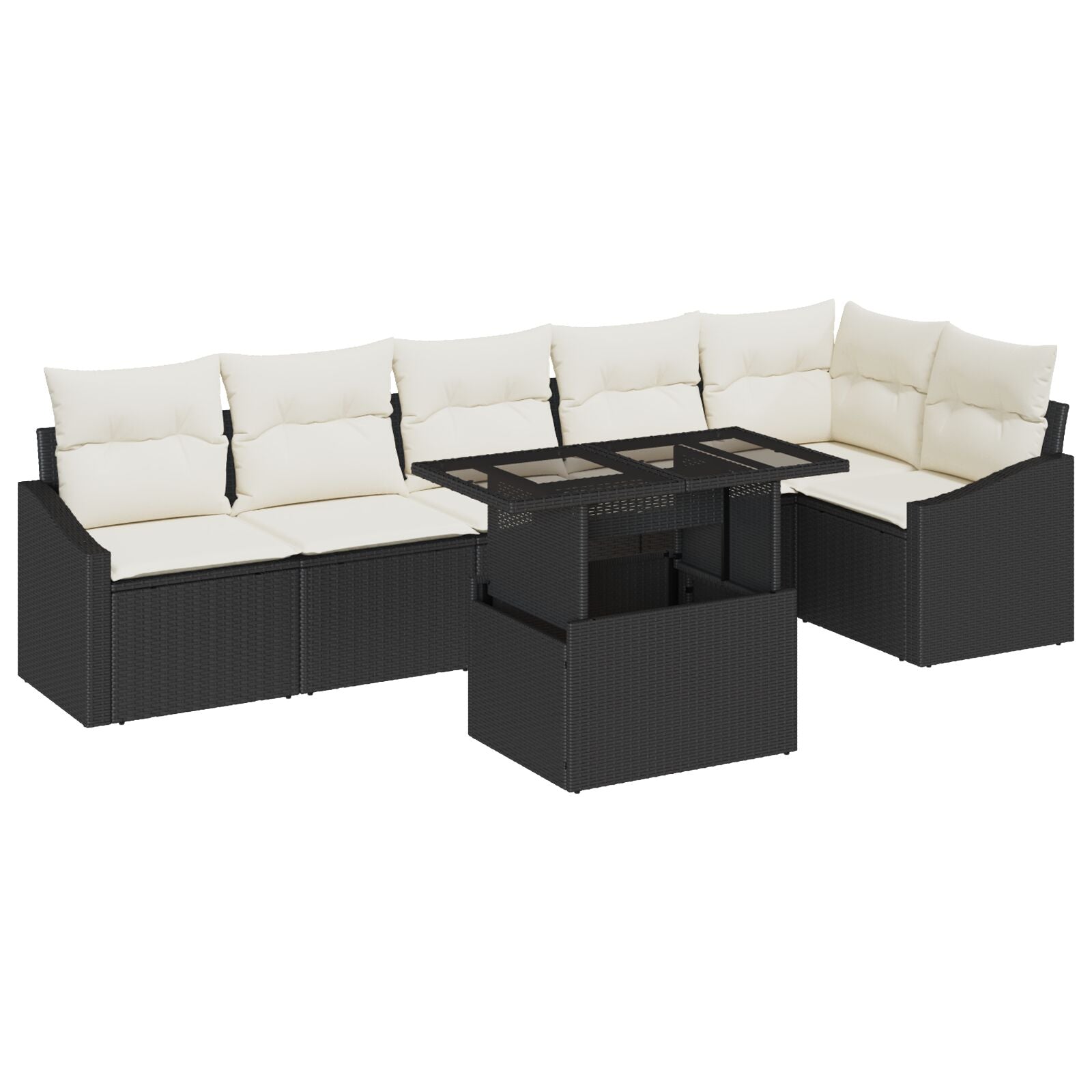 7-Delige Tuin Bankset Met Kussens Zwart Poly Rattan