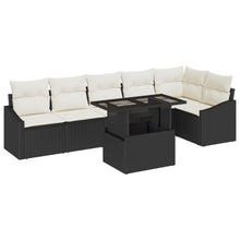 7-Delige Tuin Bankset Met Kussens Zwart Poly Rattan