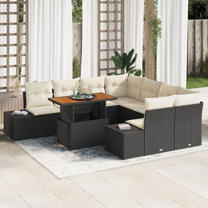 Tuin Sofa Set Set Van 9 Zwart Rattan Tuinbank Rechthoekig