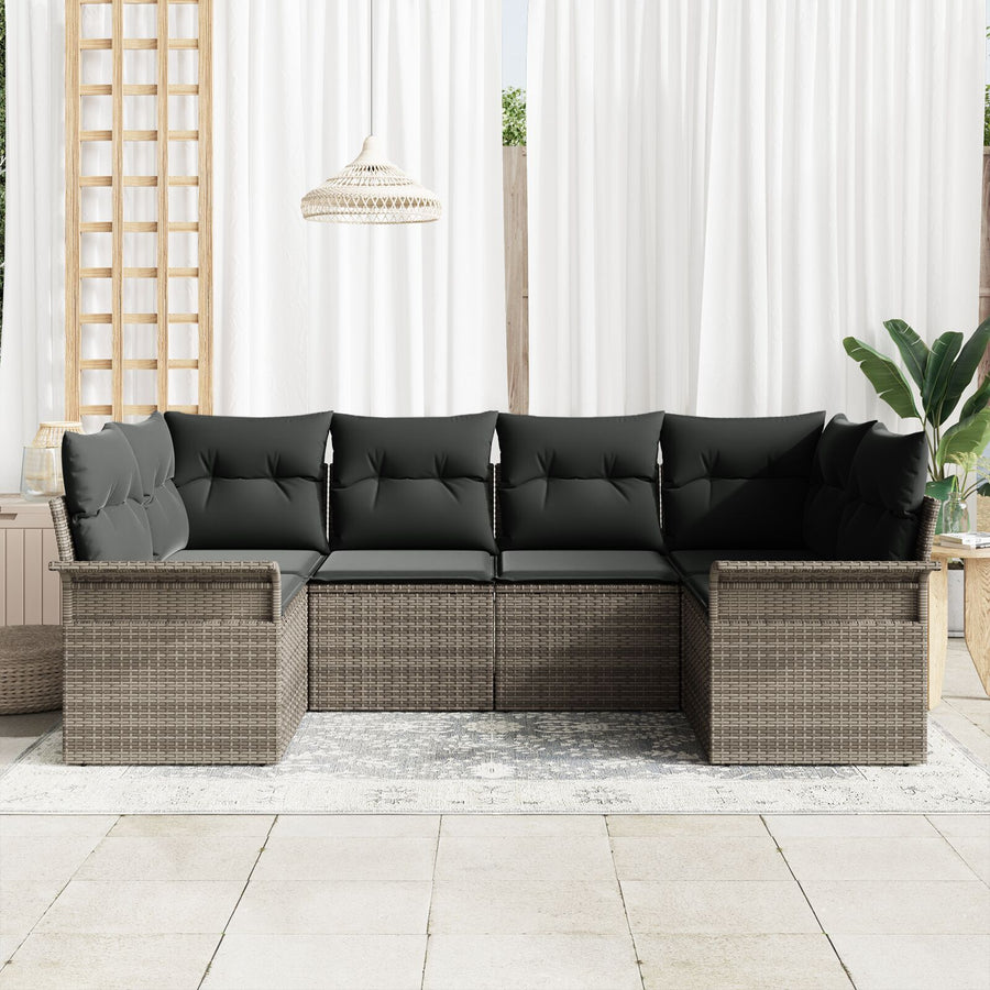 6-Delige Tuin Sofa Set Met Kussens Grijze Poly Rattan