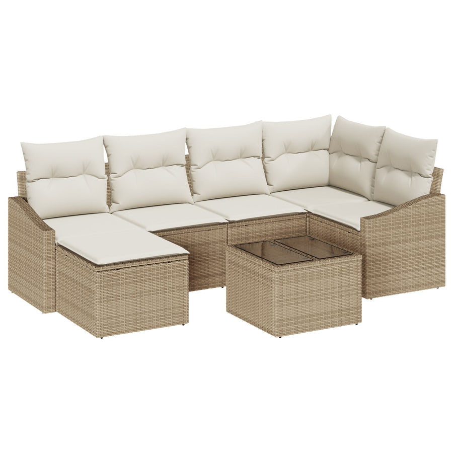 7-Delige Tuin Sofa Set Met Kussens Bruin Poly Rattan