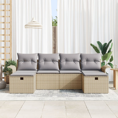 6-Delige Tuin Sofa Set Met Kussens Beige Poly Rattan
