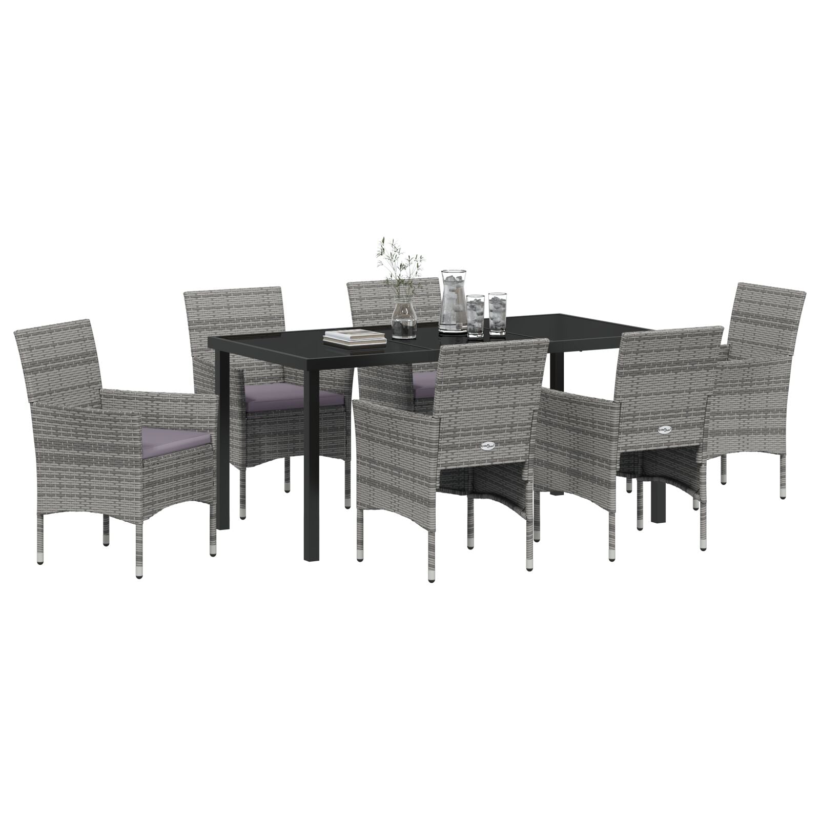 7-Delige Tuin Eetset Grijs Poly Rattan