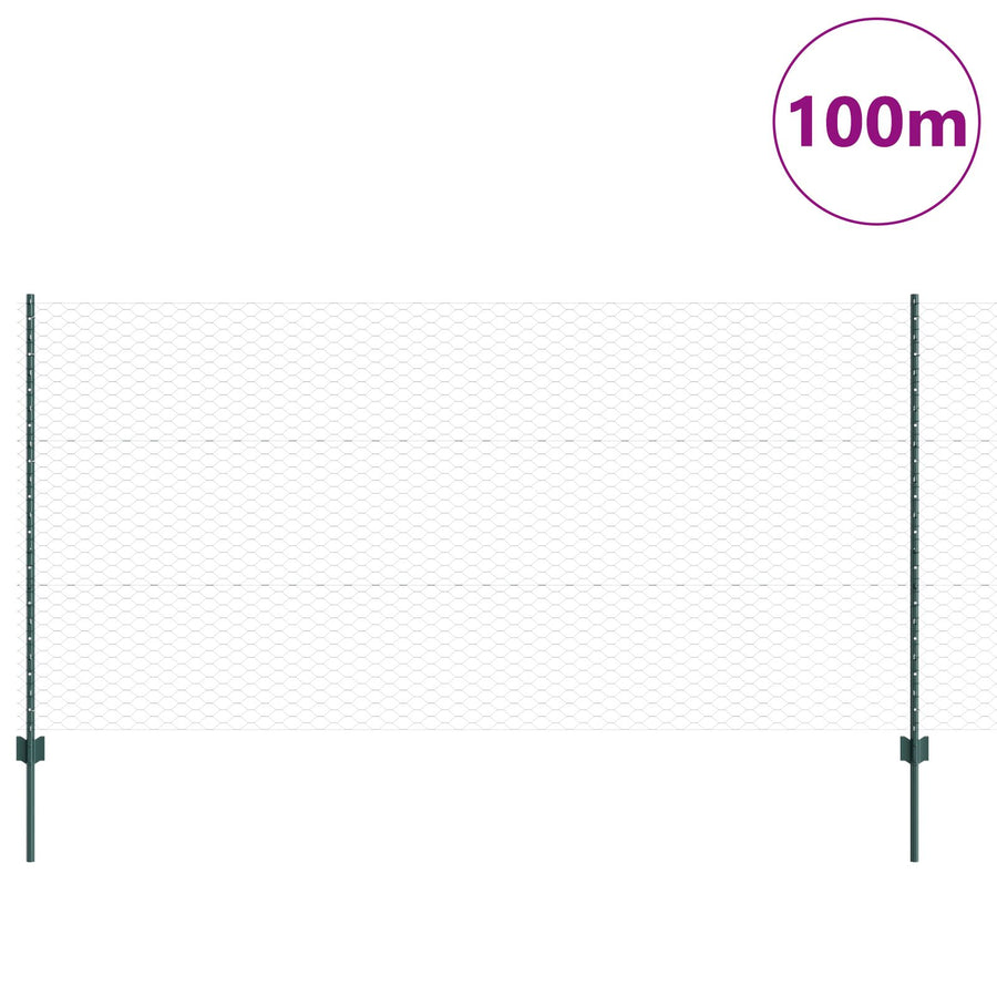 Fence Posts 11 Stuks U-Channel Groen 120 Cm Staal,  Zeshoek Fence Groen 1.2X100 M Staal