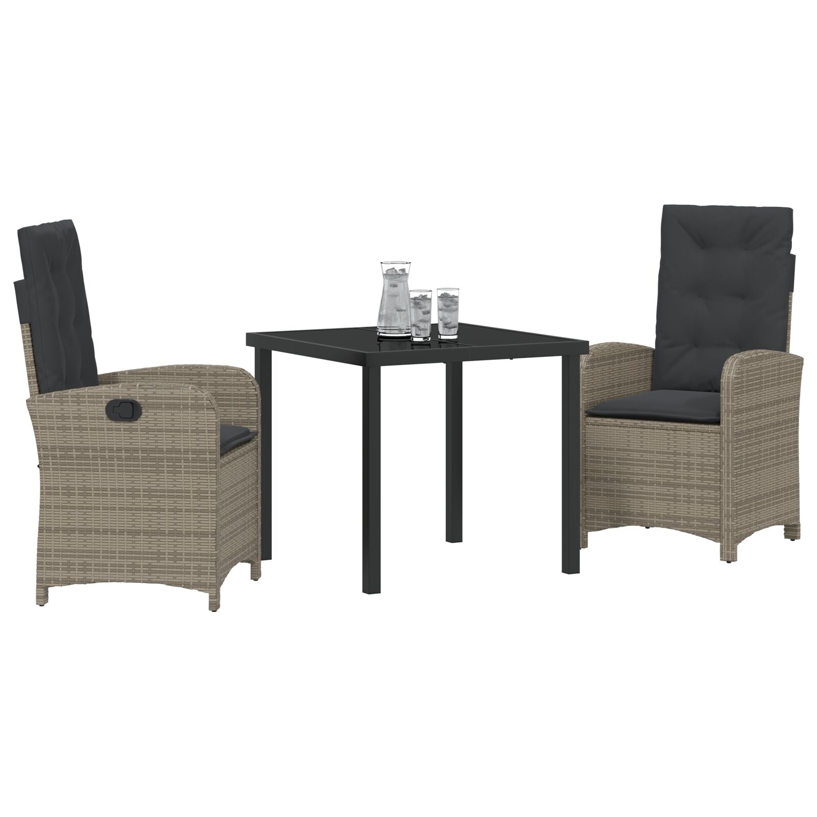 3-Delige Tuin Eetset Met Kussens Grijs Poly Rattan