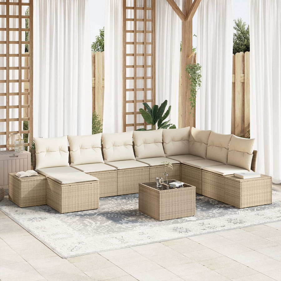 9-Delige Tuinbankset Met Kussens Bruin Poly Rattan