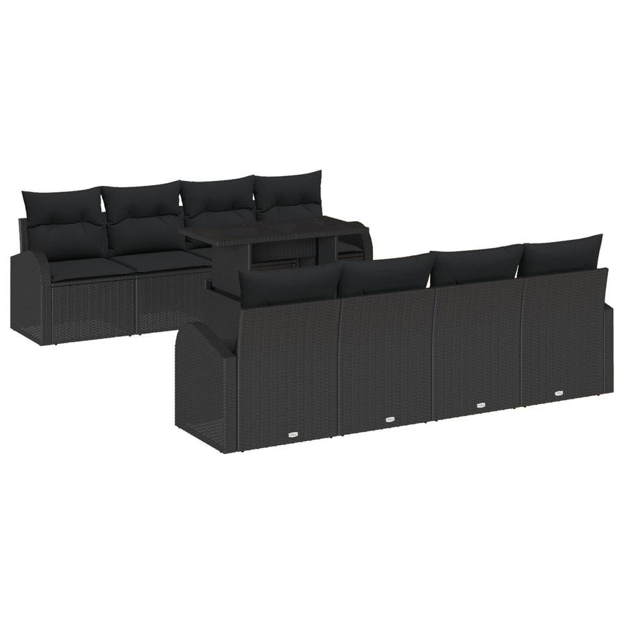 9-Delige Tuin Sofa Set Met Kussens Zwart Poly Rattan
