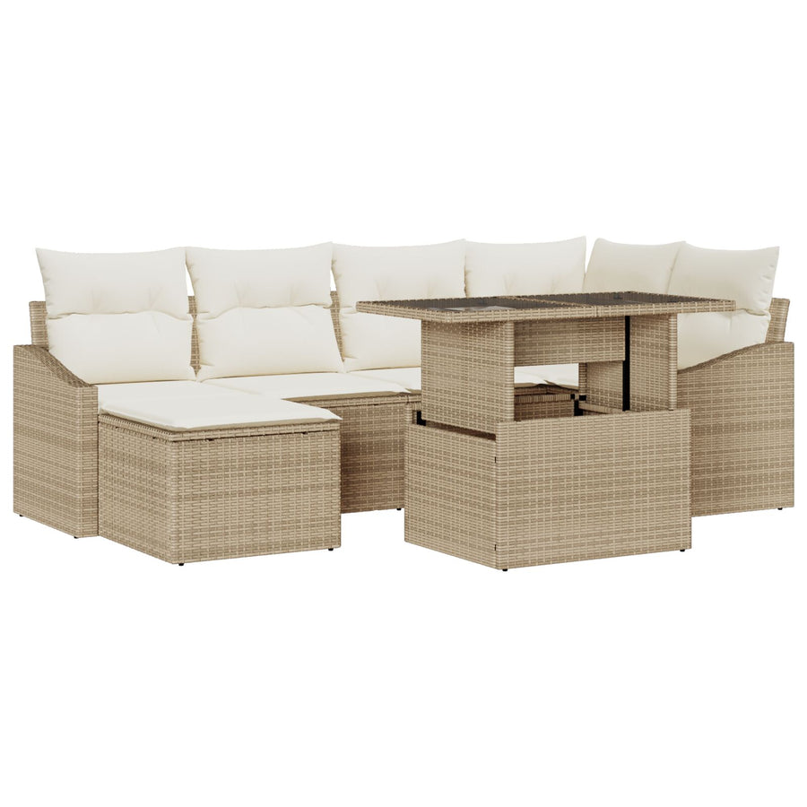 Tuin Sofa Set Set Van 7 Beige Riet, Polyester Tuin Sofa Set
