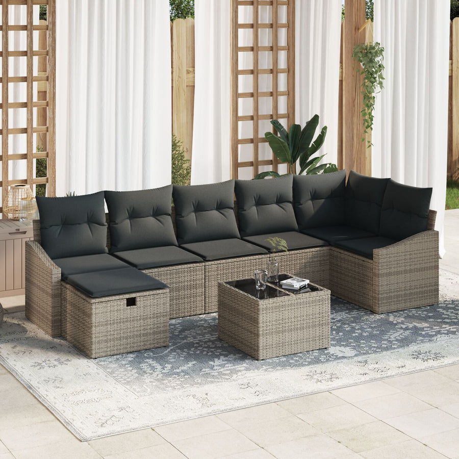 8-Delige Tuin Sofa Set Met Kussens Grijs Poly Rattan Wit