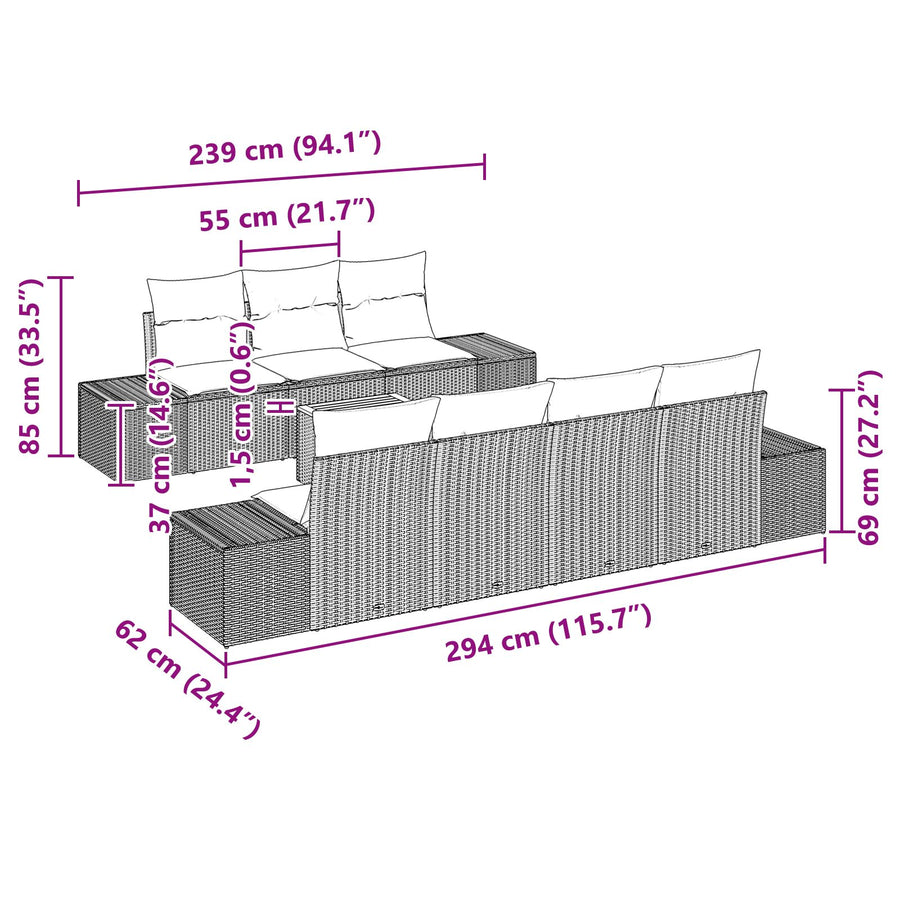 8-Delige Tuin Sofaset Met Kussens Beige Poly Rattan Acacia